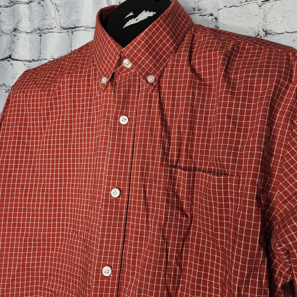LL Bean Traditional Fit Long Sleeve Button Down Red Check Mens Large - Picture 2 of 11